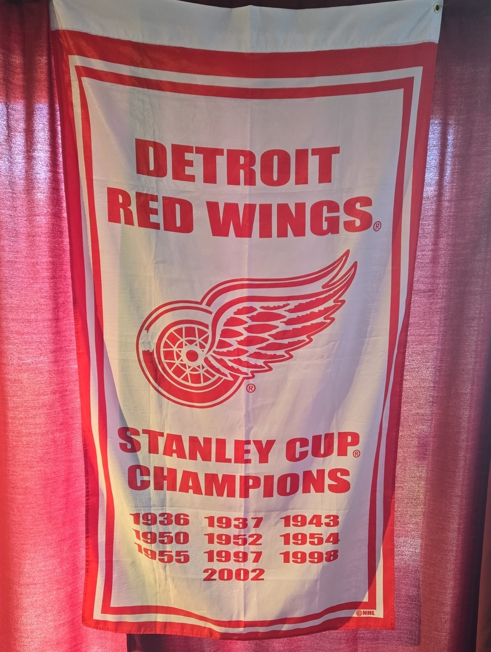 NHL Detroit Red Wings White and Red Stanley Cup Banner